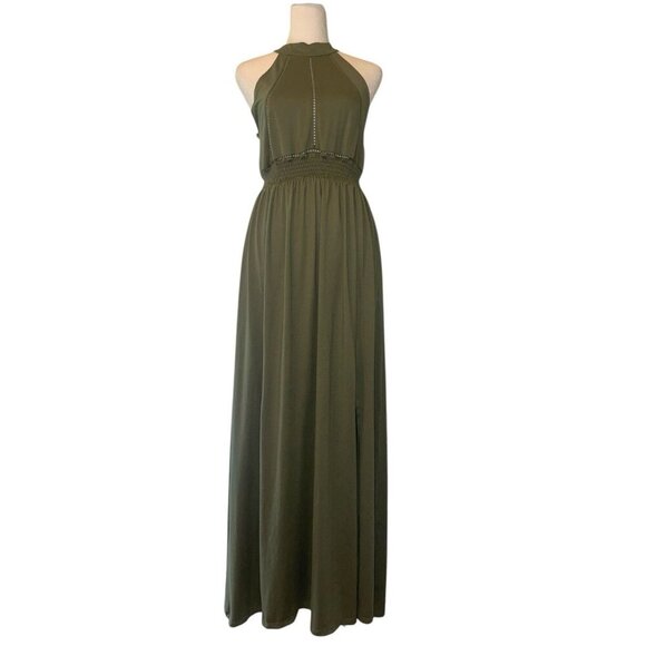Women’s Casual Halter Neck Sleeveless Long Maxi Dress Size Small Olive Green - Picture 1 of 10